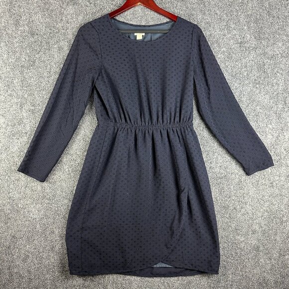 J Crew Dress Womens 2 Clip Dot Tulip Hem Navy Blue Lined Pullover Long Sleeve - Picture 1 of 10